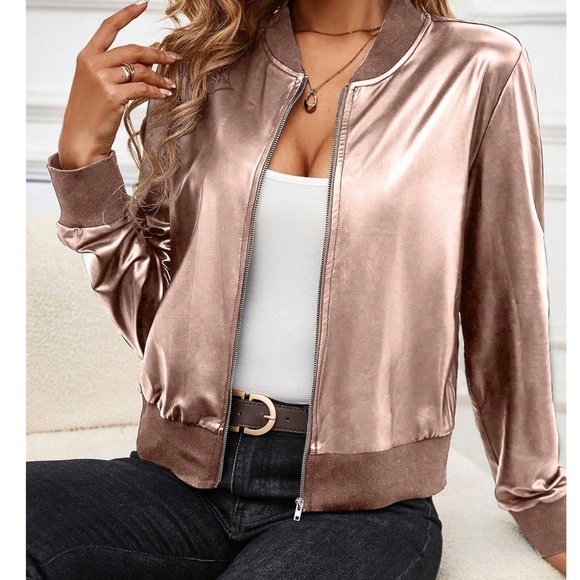 Luxe Zip up Oversized Bomber Jacket - Picture 2 of 7